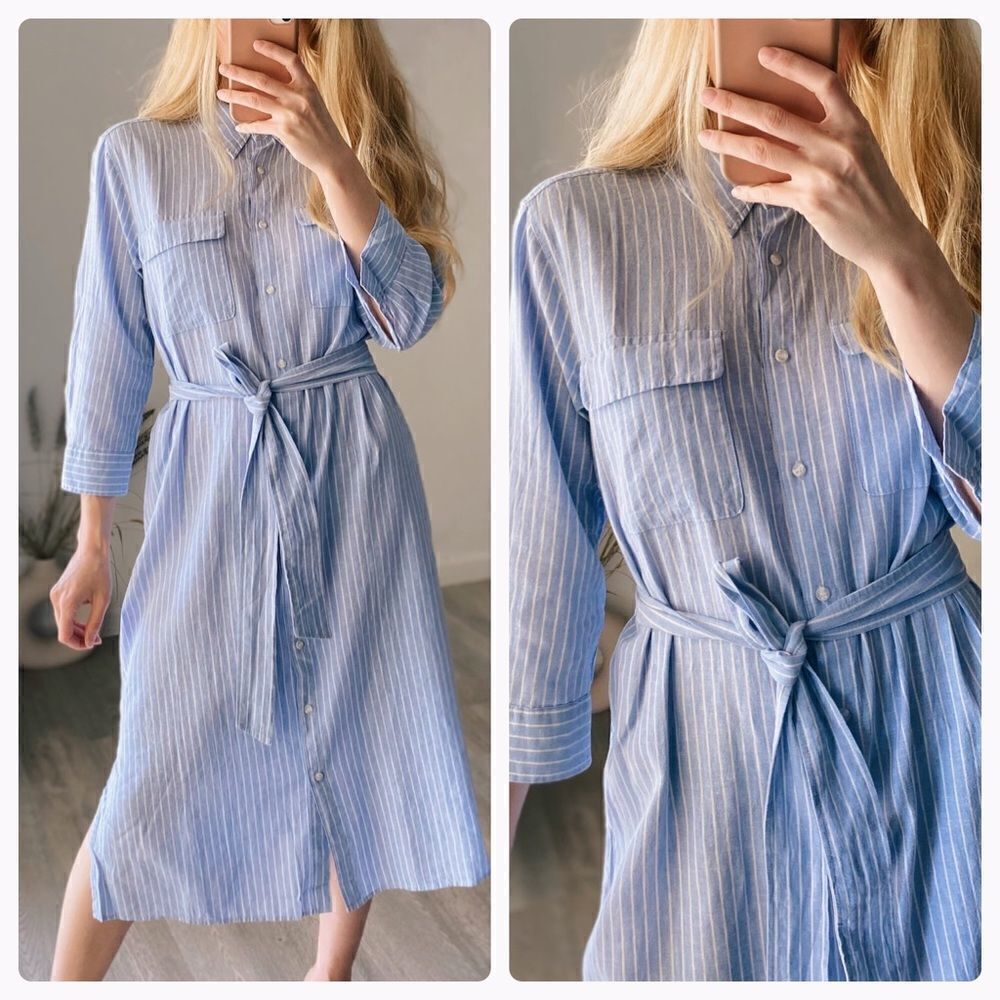 H&M Linen Blend Striped Shirt Dress New